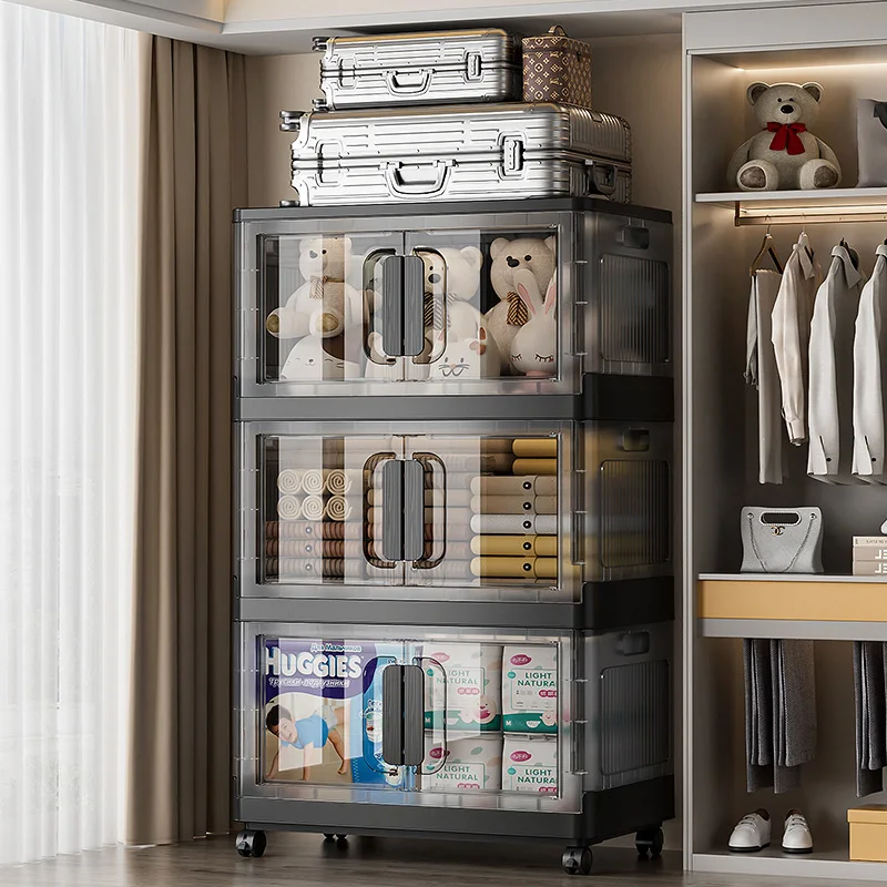 70CM wide side open door storage cabinet Toys and Clothes Closet Organizer Collapsible and Stackable Sundries Storage Bins