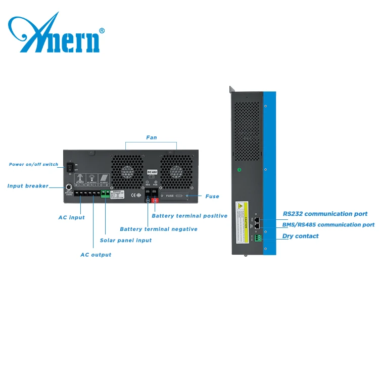 Anern Ac Pure sine wave hybrid solar inverter for home with solar charge controller