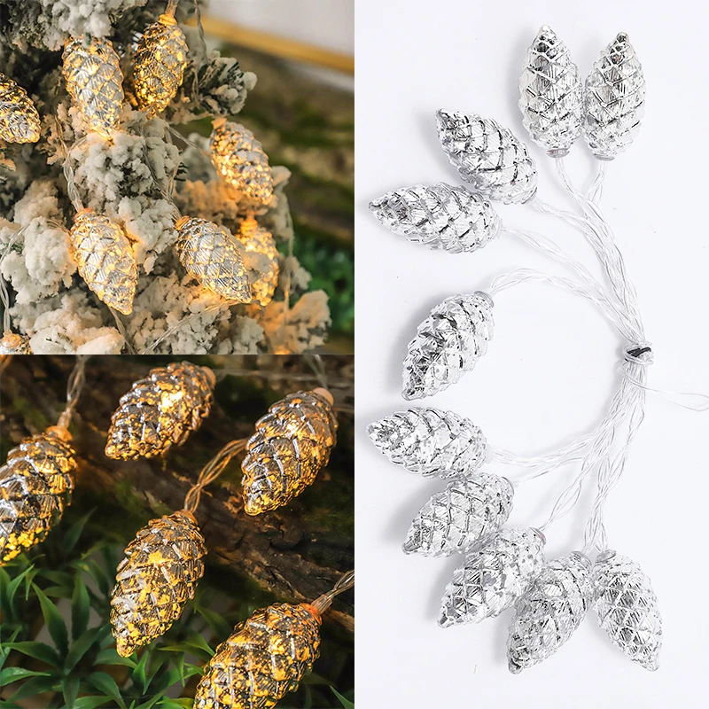 1.5M 10 Led Pine Cone Fairy Lights Christmas Decoration 2023 Festoon Tree Decor Christmas Lights New Year Garland