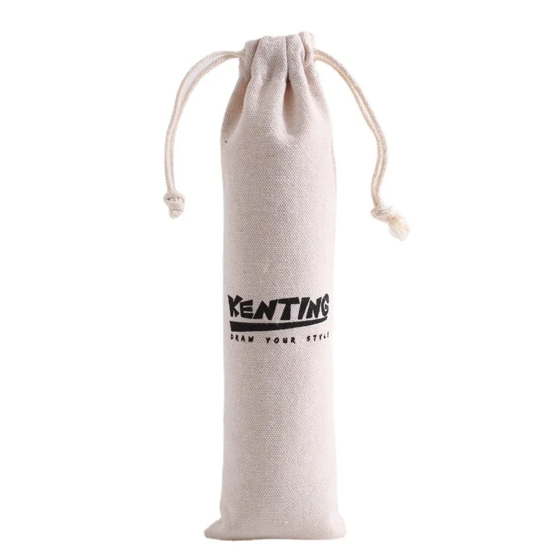 Custom Logo Printing Bamboo Straw Tableware Small Eco White Cotton Canvas Straw Drawstring Sack Pouch Bags Long Cotton Linen Bag
