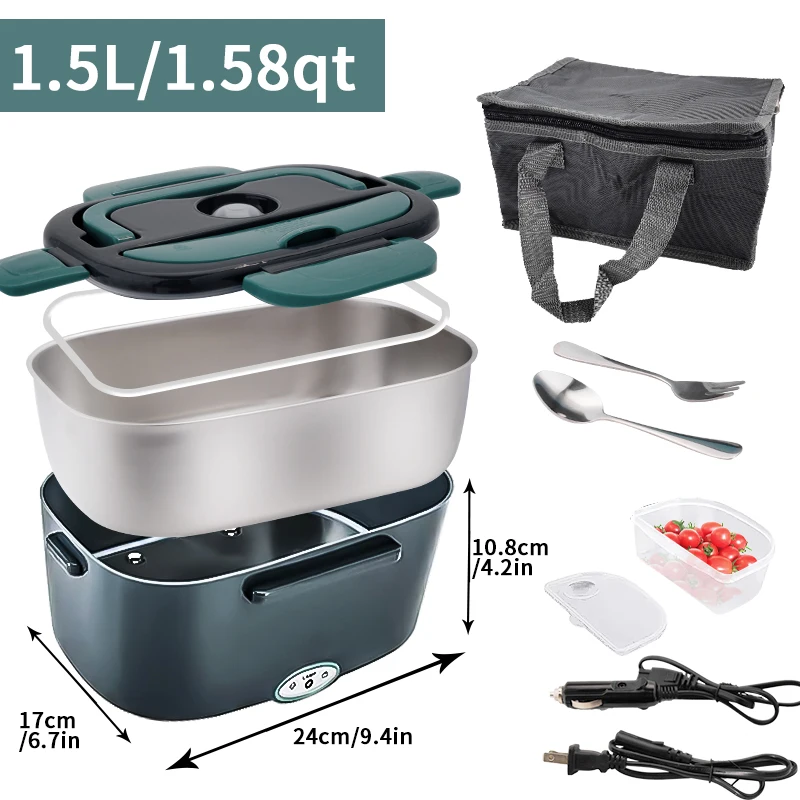 DaoSheng Hot Selling 1.5L 110V 12V/24V Portable 304 Stainless Steel Self Heating Electric Food Warmer Bento Tiffin Lunch Box