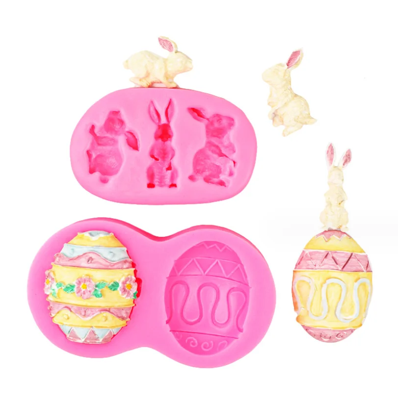 6 Pcs Easter Liquid Silicone Fondant Molds Set 3D Rabbit Cake Baking Tools For Chocolate Cookie Decoration