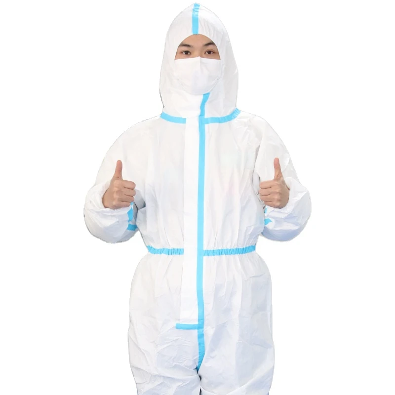 Disposable Protective Coverall with Hood and Elastic Cuffs White SMS Full Body Isolation Suit Safety Work Gowns Clothing (X-Larg