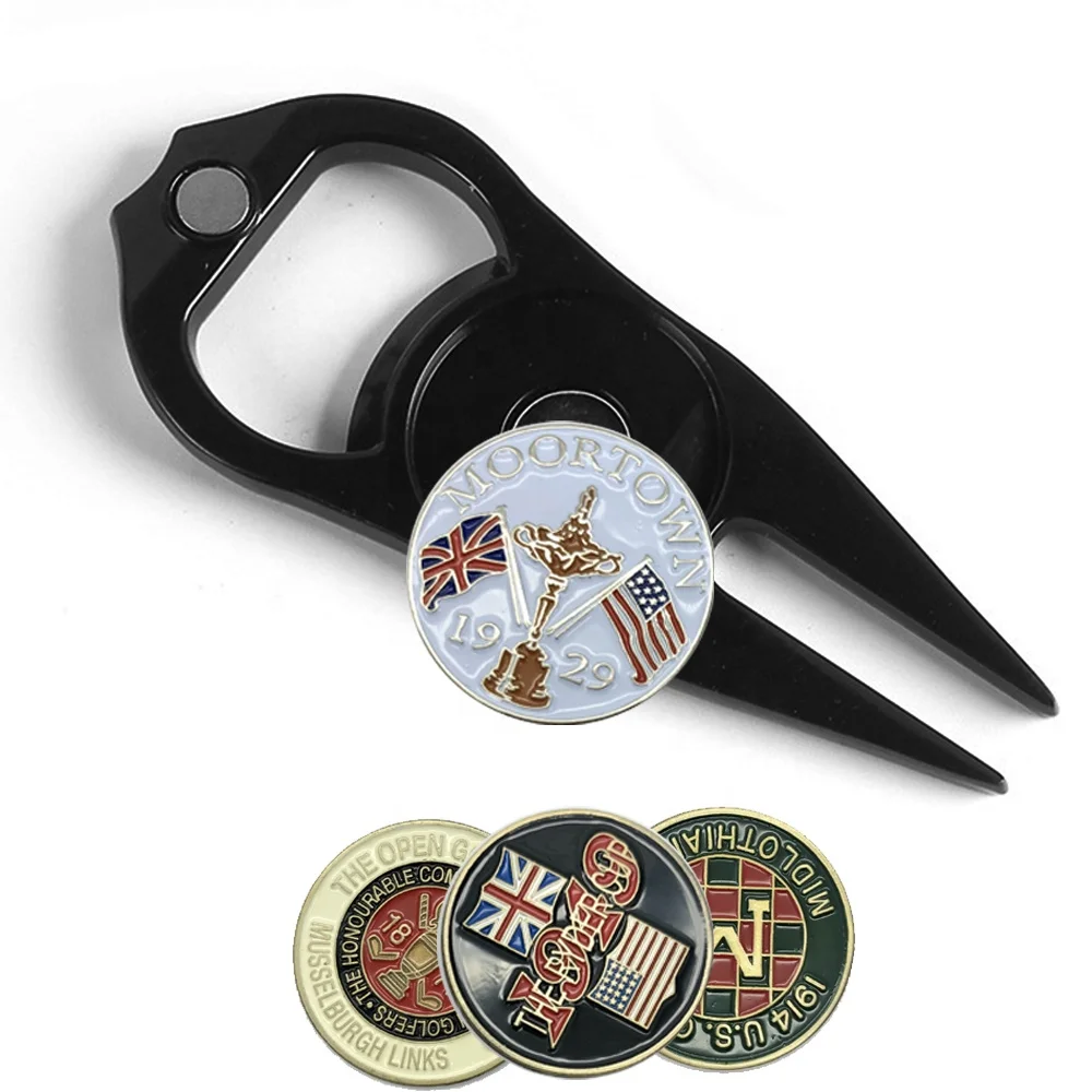 Customization Ball Marker Supplier Multifunctional Bottle Opener Golf Divot Repair Tool with Custom Metal Golf Ball Marker