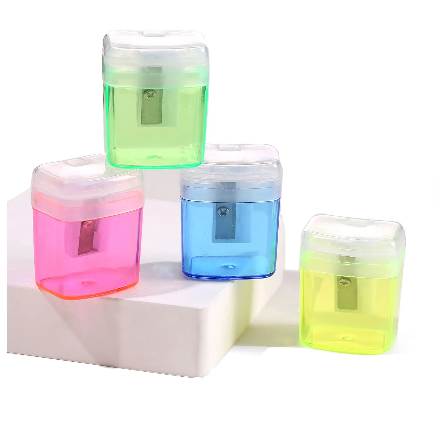 Mini School Stationery Plastic School Pink Transparent Yellow Green Blue Packing Pcs Color Single Hole Pencil Sharpener