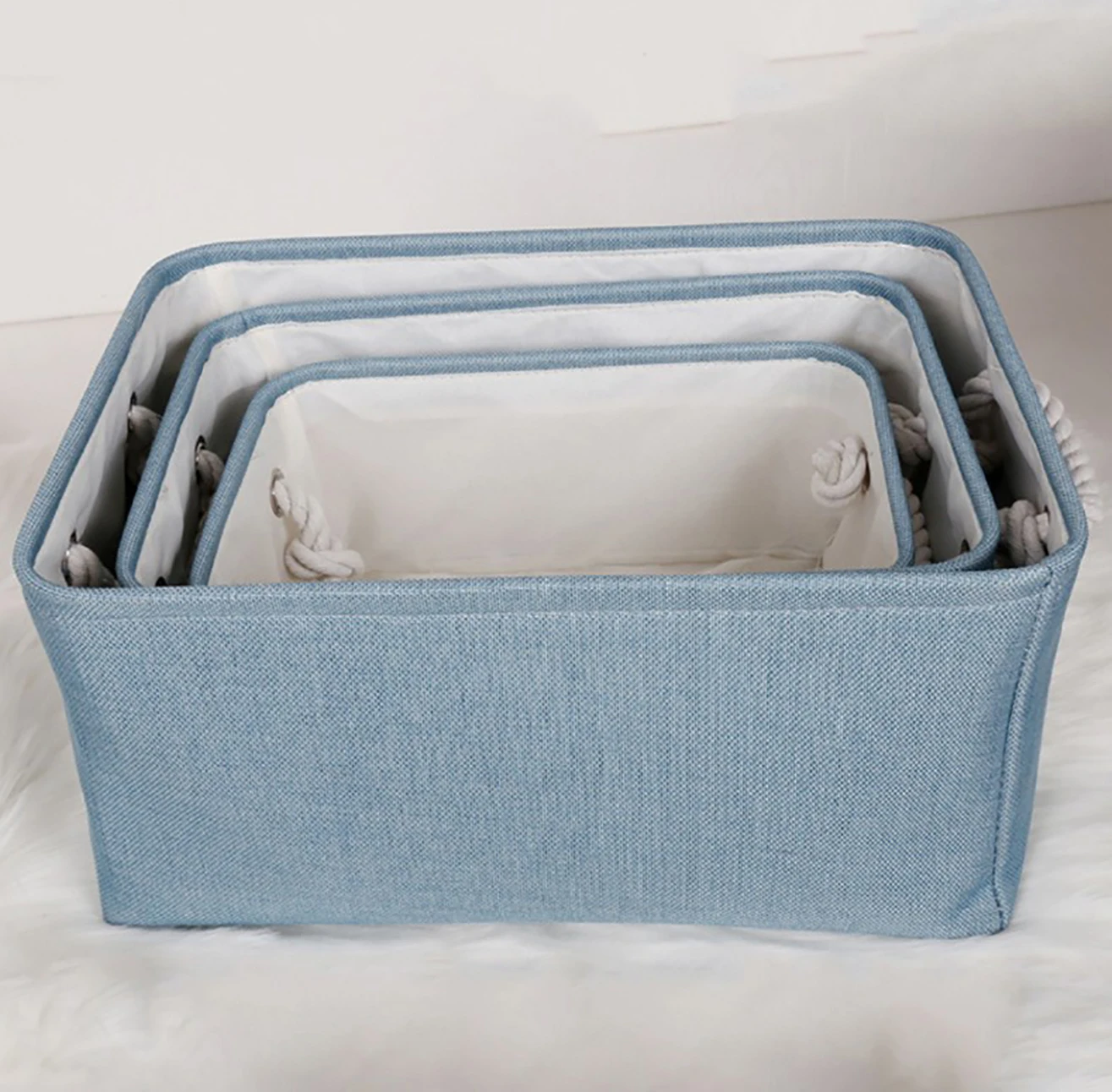 Wholesale Customized Foldable Lined Fabric Storage Basket Cube Bin with Rope Handles Toy Clothes Organizers