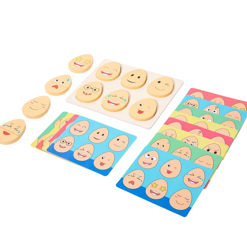 CPC Wooden Face Expression Puzzle Fun Egg Shaped Block Puzzle Toy Board Games Presvhool Educational Montessori learning wood Toy
