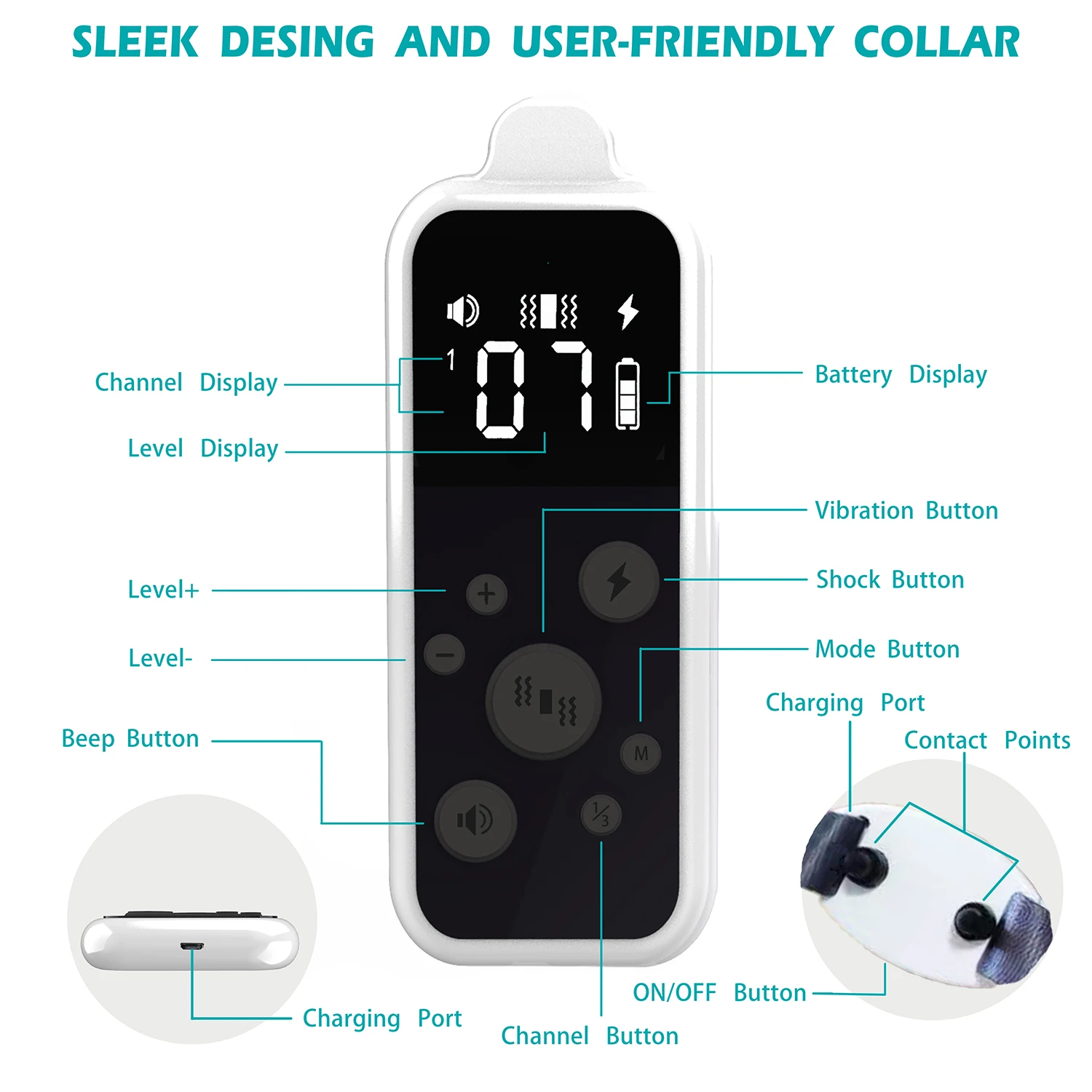 Anti-bark Waterproof Adjustive 1150ft Distance Remote Control Pet Dog Shock Remote Dog Training Collar