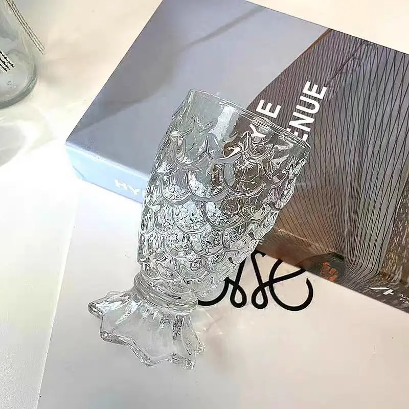 Custom Logo Portable Eco-Friendly Transparent Whiskey Wine Mermaid Glass Cup Gift Food Grade Fish Scales Glass Wine Glasses