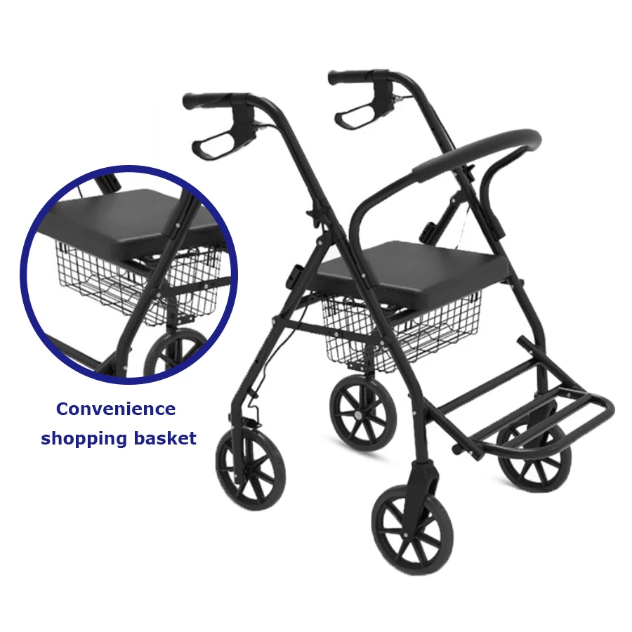 Lightweight elderly walker rollator with seat, folding elderly walker with wheels rolling walker