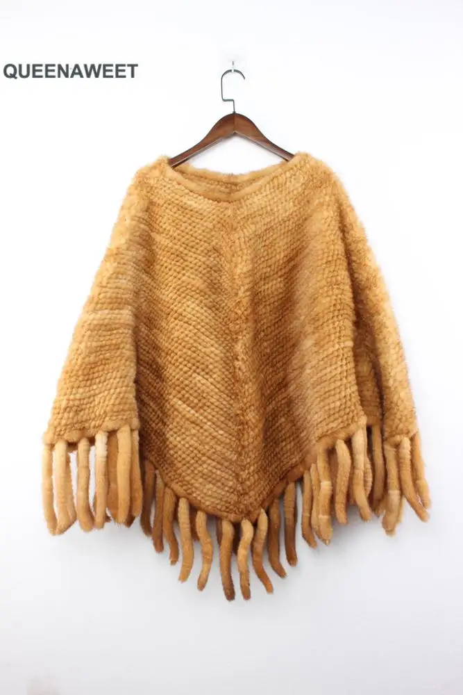 
High Quality Fashion Fur Cape Genuine Luxury Women Poncho Real knitted Mink Fur Shawl 