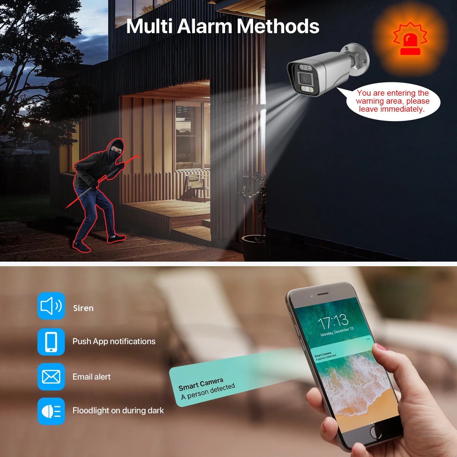 Full hd 5MP human recognition long night vision distance outdoor surveillance kit POE NVR cctv system