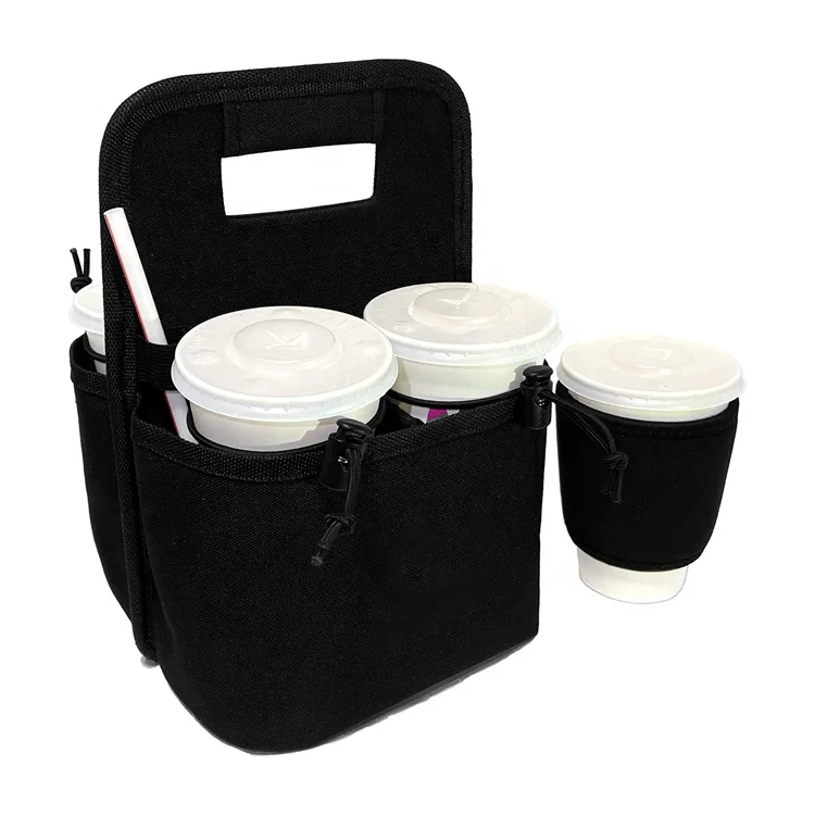 custom outdoor portable hot coffee foldable 4 pack drink bottle caddy drink carrier for delivery with Cup Sleeve