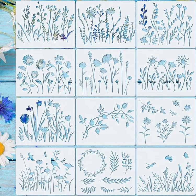 Wildflower Stencils DIY Drawing PET Templates for Painting on Wood Wall Home Decor