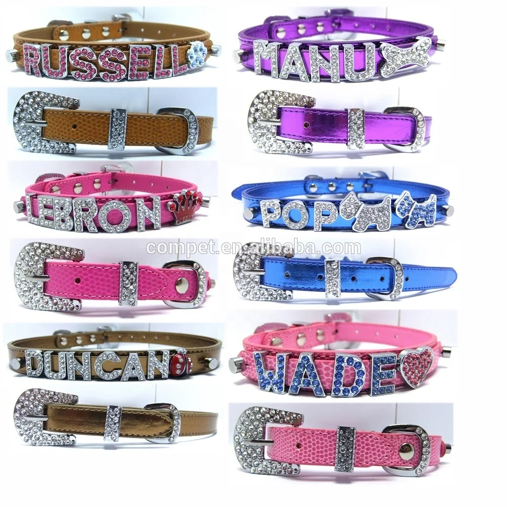 Leather PU Fancy Buckle Rhinestone Letter Dog Cat Collar