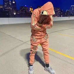 wholesale tech fleece embroidery sweatsuit men joggers set custom oversized tracksuit