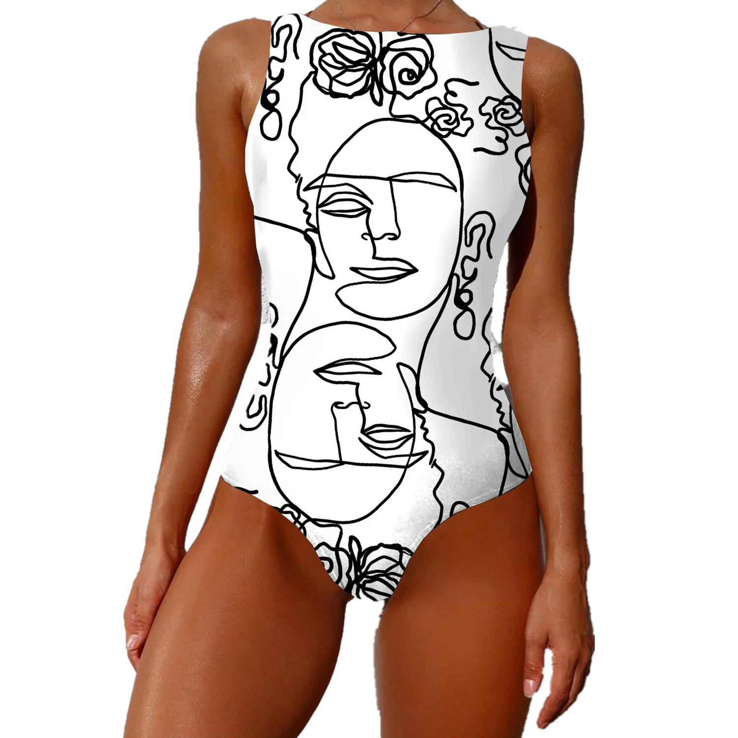 Short Strokes Face Lip Simple Swimsuit Sexy Lady Conservative Special Design Bathing Suit School Girl Jumpsuit Bikini