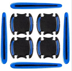 1Set 8 Pieces Carbon Fiber Car Door Handle Guard Anti Scratch Sticker Safety Warning Mark High Reflective Tape