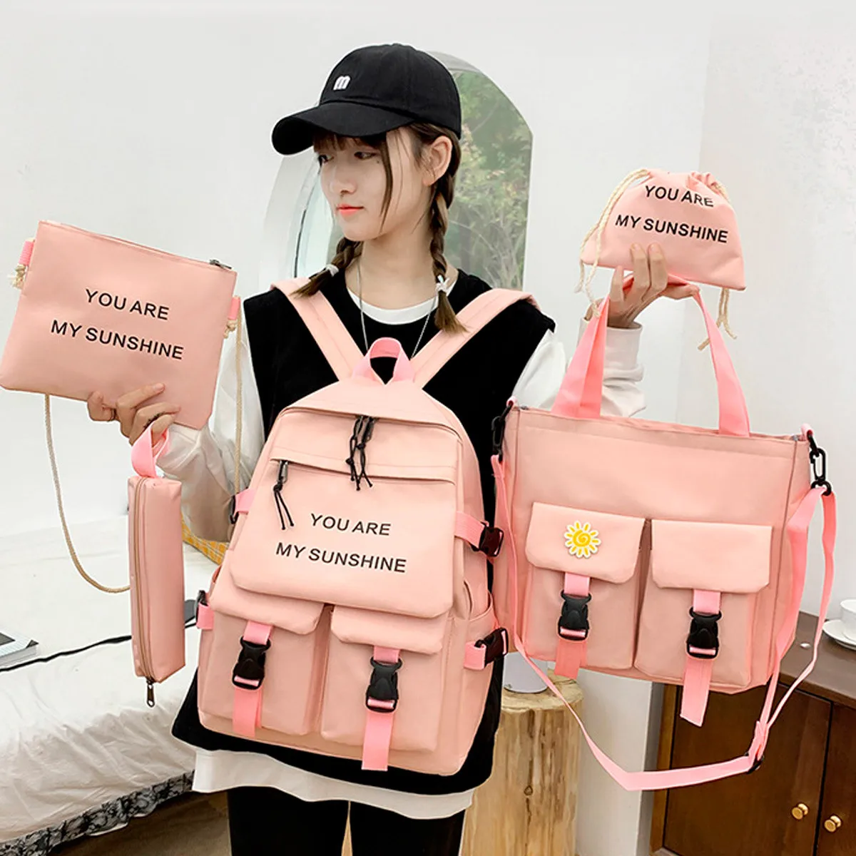 
College Bags Girls College School bags 4pcs Set Women Backpack girls backpack school bag set 