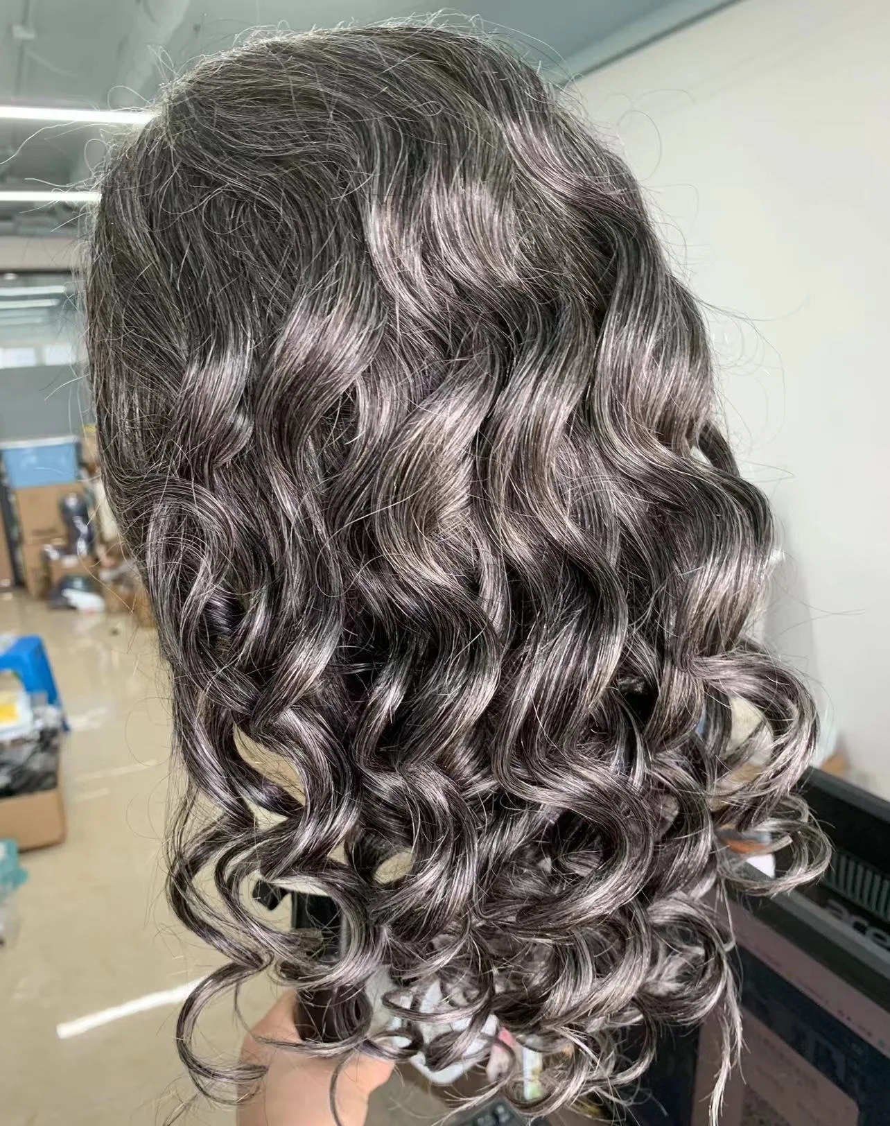 New designed hot selling loose wave wigs virgin Brazilian hair salt and pepper grey color 13x4 lace front wigs for black women