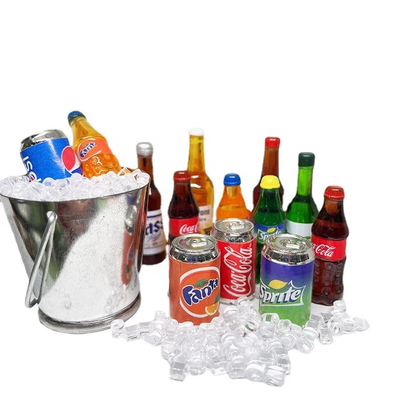 Doll House Miniature Bar Mini Cold Beer Ornament 1 Bucket + Ice Cubes + 2 Beer Bottles Set