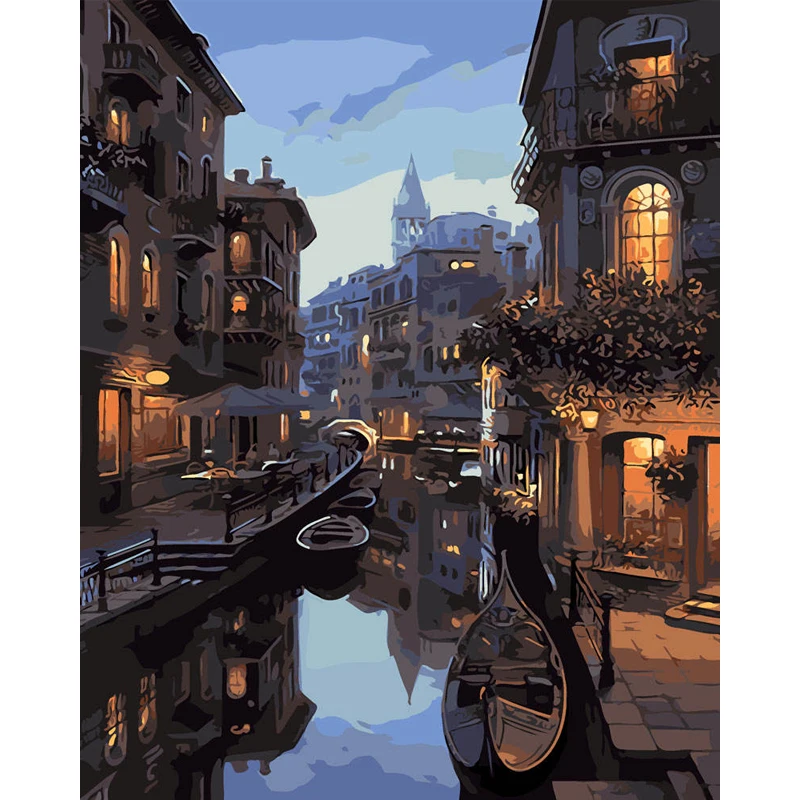 Painting by numbers Town On Canvas Number painting Scenery DIY Coloring by numbers Adults River crafts