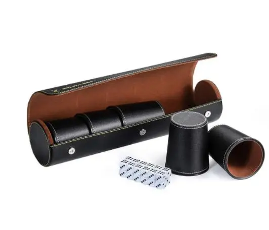 Party Games Leather Dice Cup Set, 5 Black Leather Dice Cups
