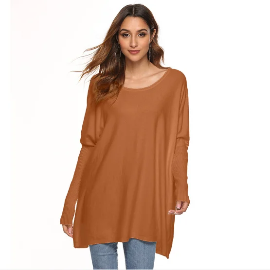 
trendy batwing sleeves women knit oversized pure color Spring Irregular Girl Knitting Cape Loose sweater 