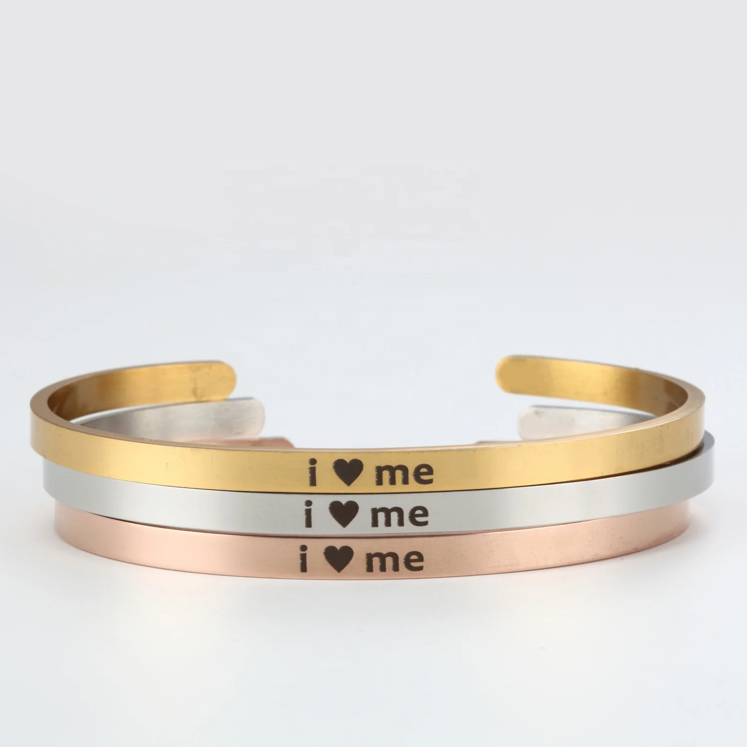 3mm Women Version Stainless Steel Engraved Heart Love Me Cuff Bracelet Positive Inspirational Poem Poetry Bible Bracelet