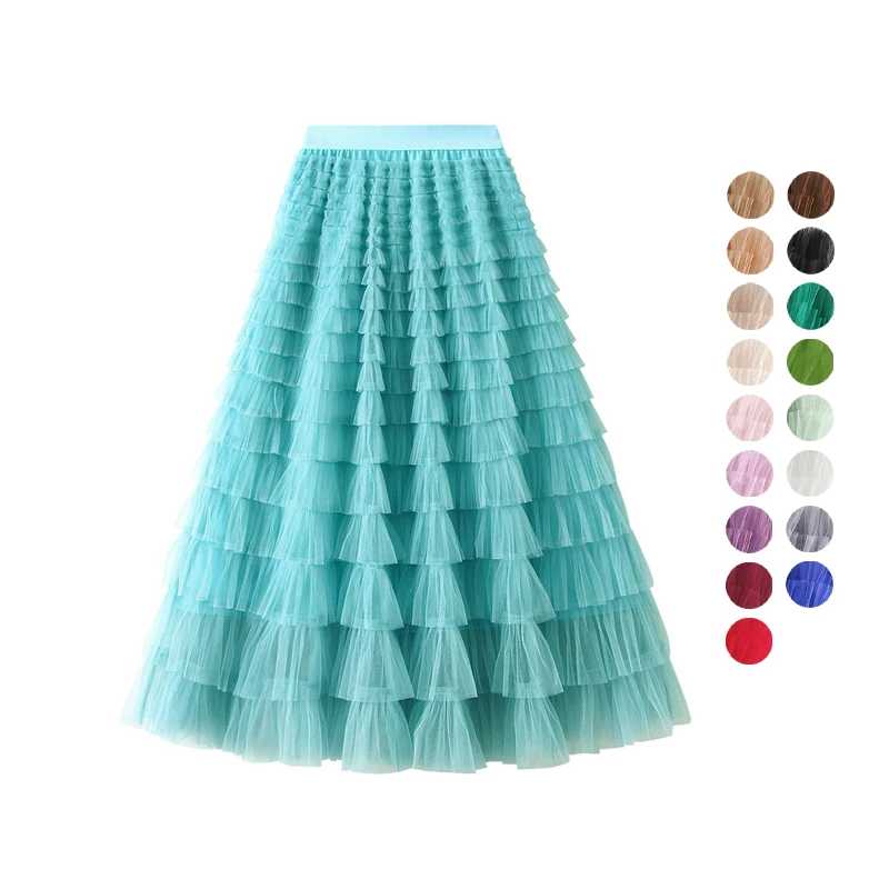 2023 New Arrival Summer High Waist Tulle Tutu Skirt Maxi Length Tiered Skirt For Ladies
