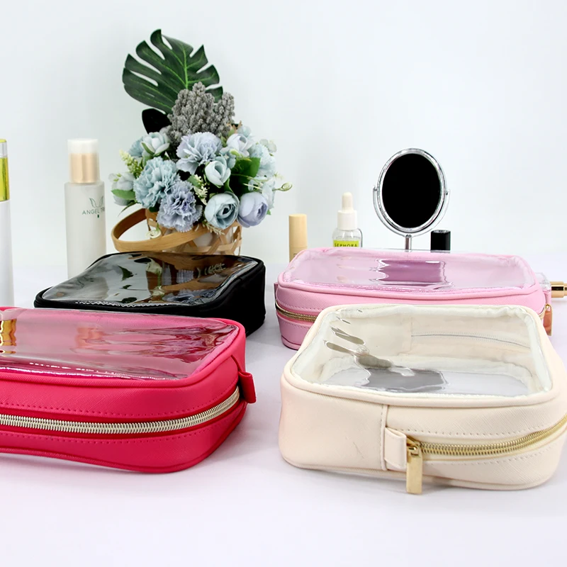 Wholesale TPU PVC Toilet wash Bag Waterproof Clear Transparent Beauty Toiletry Cosmetic Make Up Makeup Bag for Travel