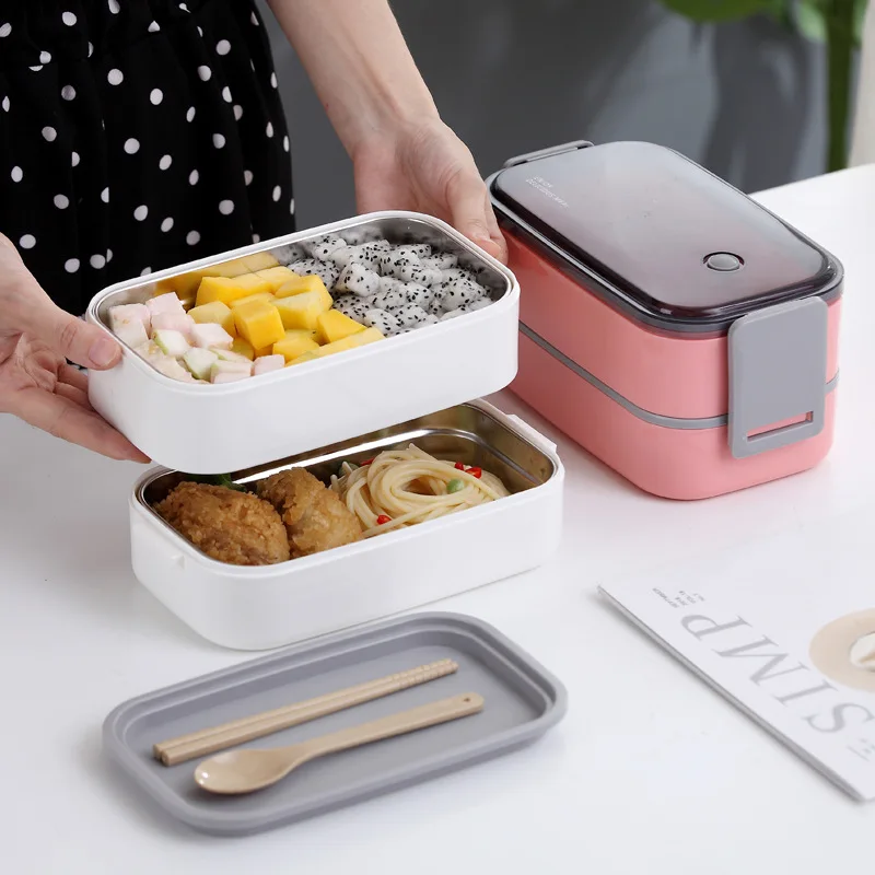 
Eco-Friendly Stackable Reusable PP Plastic Bento Lunch Box Two Layer Compartments Portable stainless steel 304 inner 
