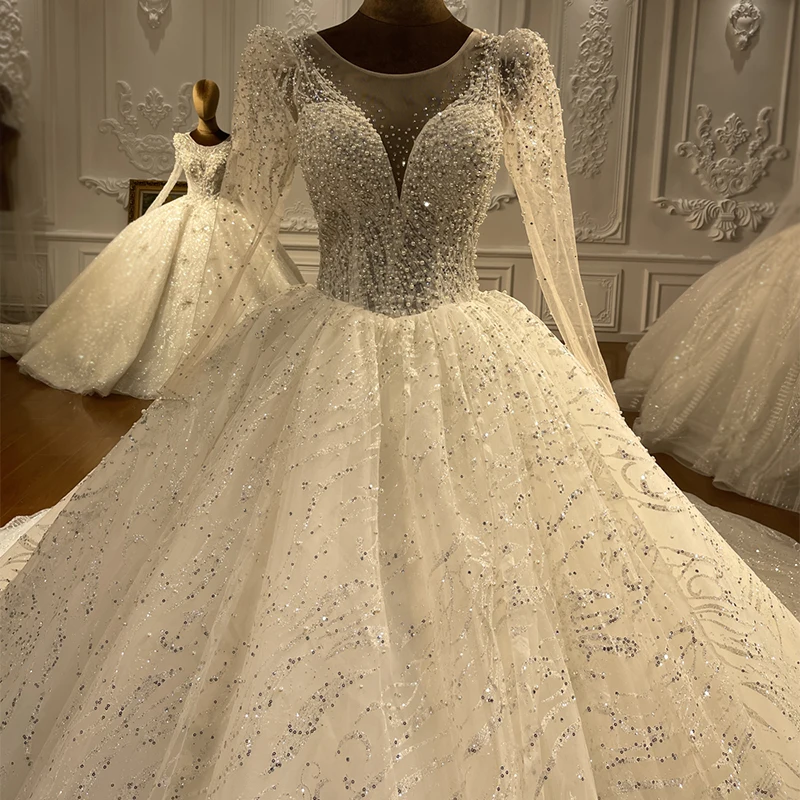 Jancember NS4357 Sequins Lace Illusion Beaded Bridal Ball Gown Wedding Dress