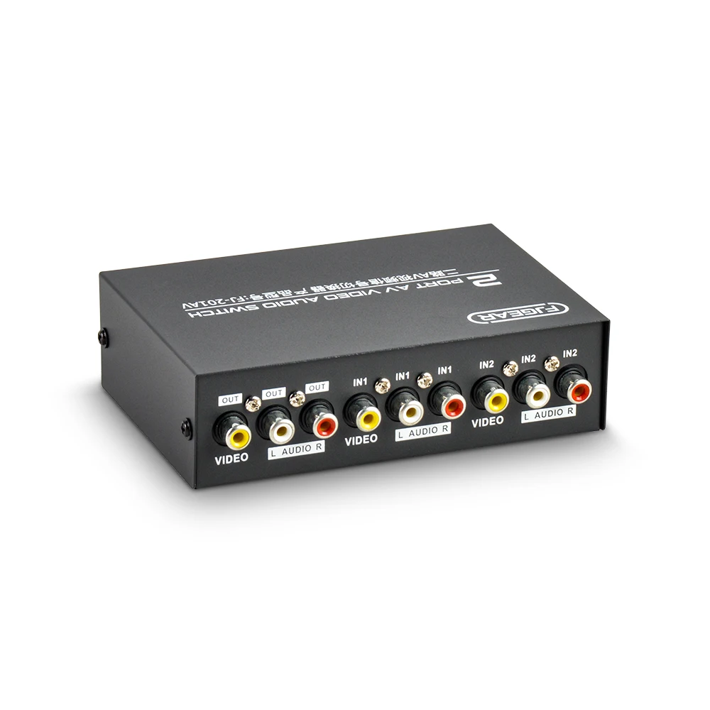 FJ-201AV FJGEAR Plug and play 2 Port AV Video Audio Switch 2 in 1 out AV Switch support bandwidth 250mhz two way switch