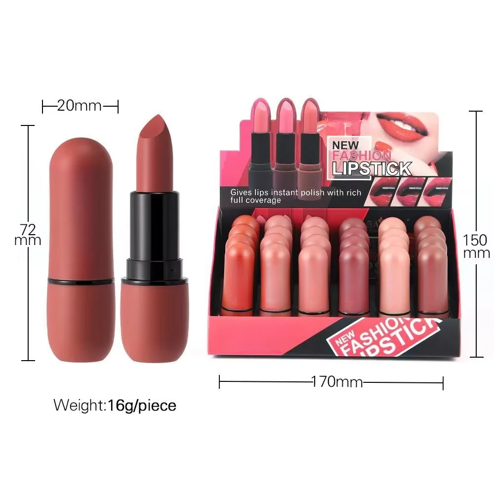 High Quality Wholesale Waterproof  Vegan 12 Colors  Nude Custom Matte  Lipstick Private Label Non-Stick Cup for Lips Makeup