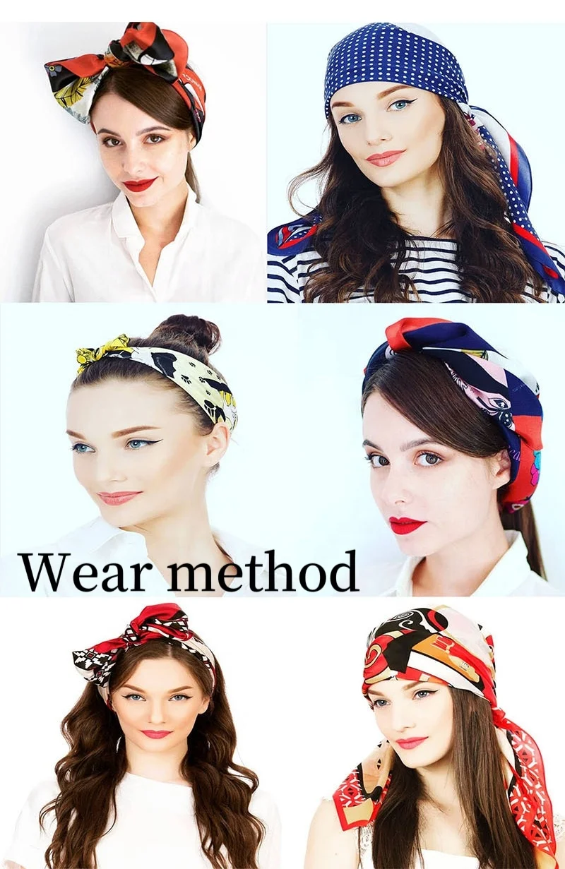 best selling satin scarf for hair women silk sublimation chain print luxury satin edge square scarf