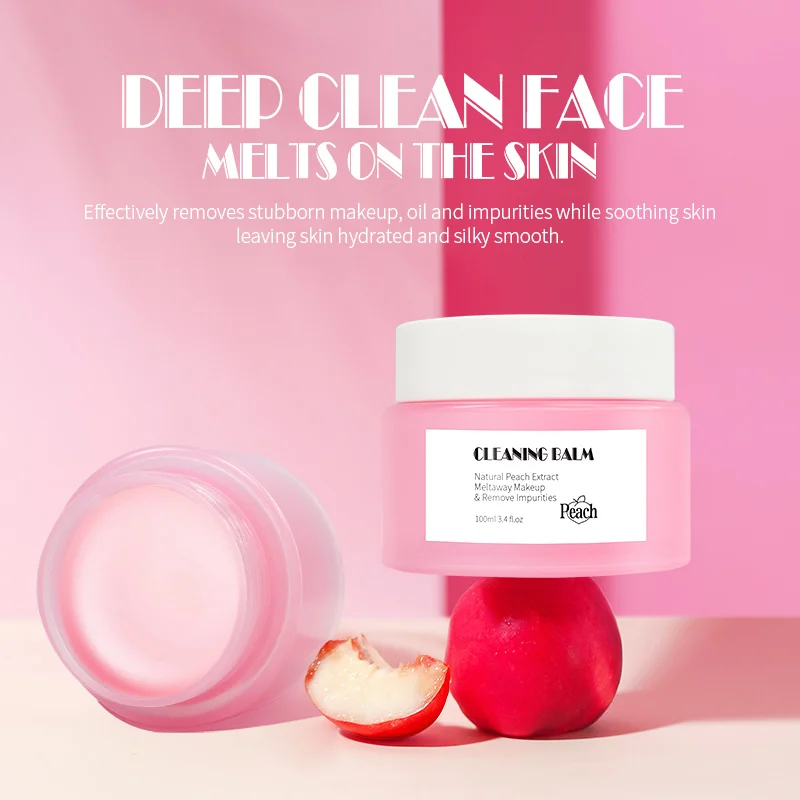 High quality custom logo women skincare makeup remover solution oem peach hybrid cleansing balm cream for face