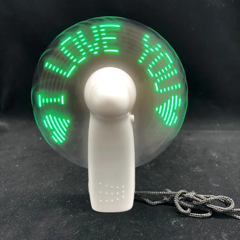 Custom Rechargeable Mini luminous Fan Portable LED Flash fan Fashion small gift hand-held DIY changeable word light fan