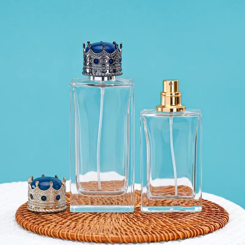30ml 50ml 100ml unique square perfume glass empty spray bottle luxury cap with box