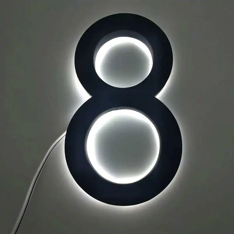 Outdoor Bright Luminous Acrylic Waterproof 304 stainless steel Backlit LED house number plate led number