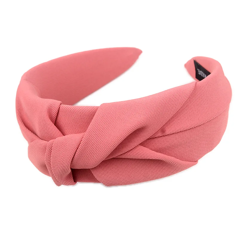 Autumn Winter Twist Knotted Solid Color Headbands for Women Wide Edge SimpleVersatile Headdress Factory Wholesale