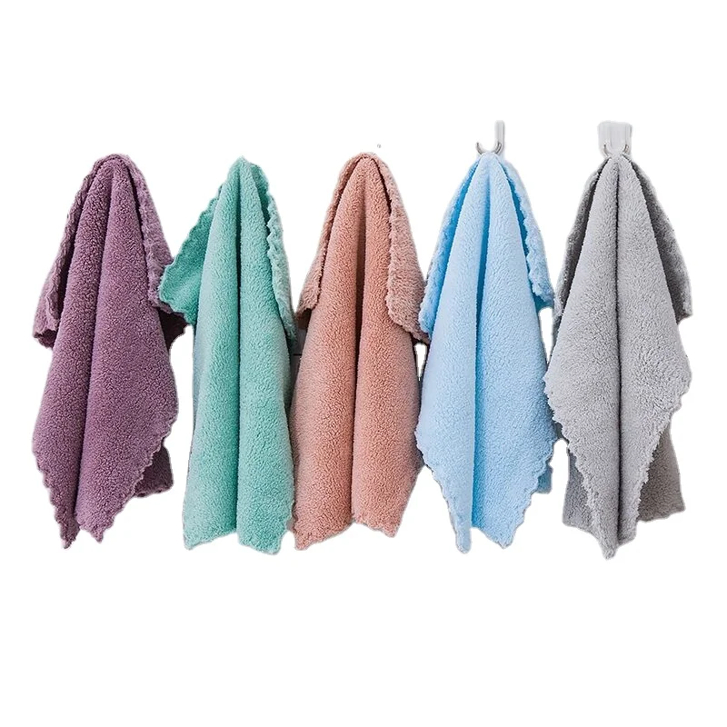 Soft absorbent coral fleece household kitchen cleaning towel