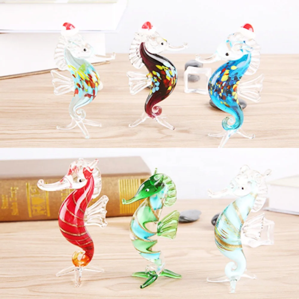 Christmas Glass Crafts Seahorse Figurines Indoor Modern Handmade Crystal glass animal seahorse sculpture for sale
