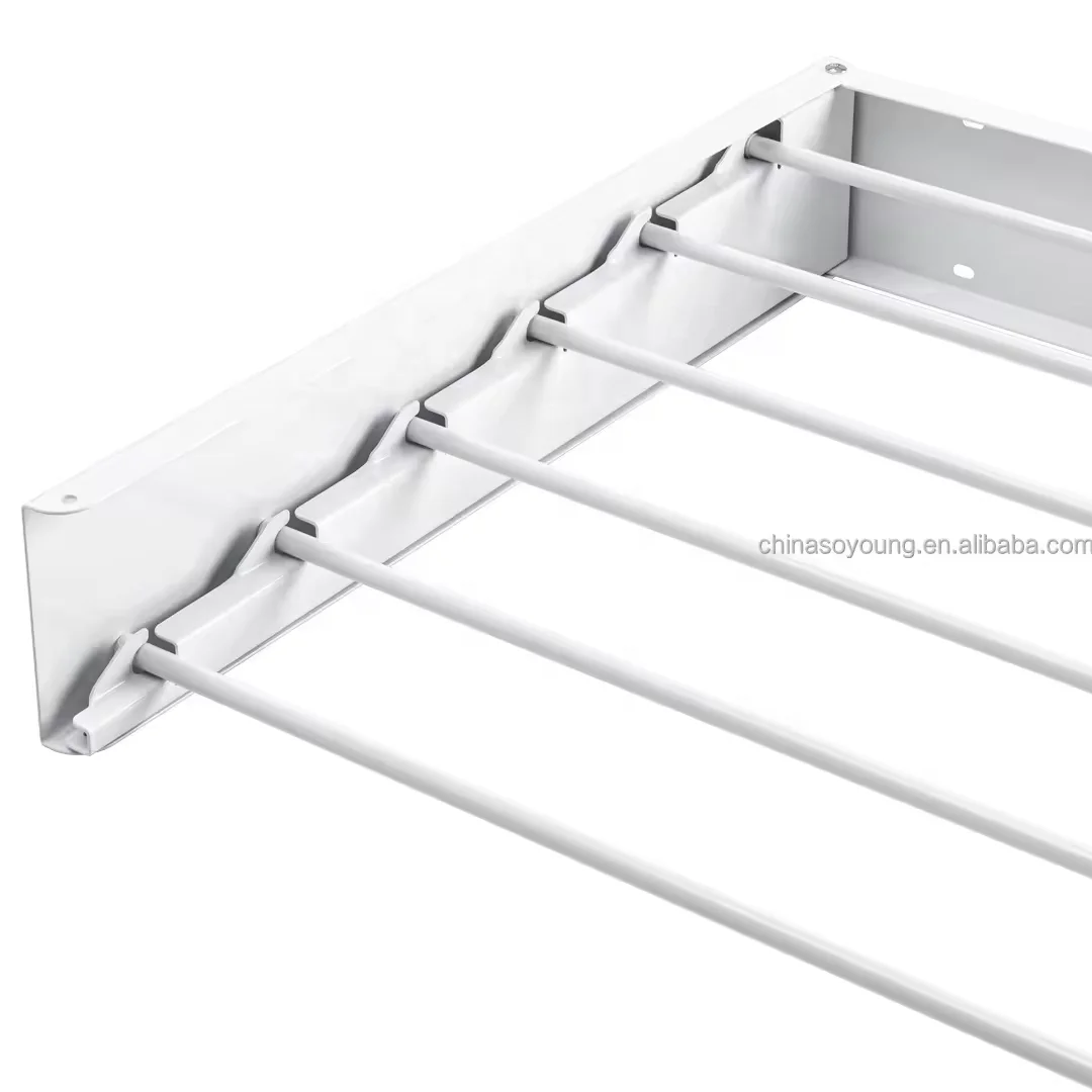 2024 SOYOUNG 100 CM Square Hooks Wall Mounted Dual Purpose Clothes Drying Rack Foldable Clothes Hanger For Balcony Use