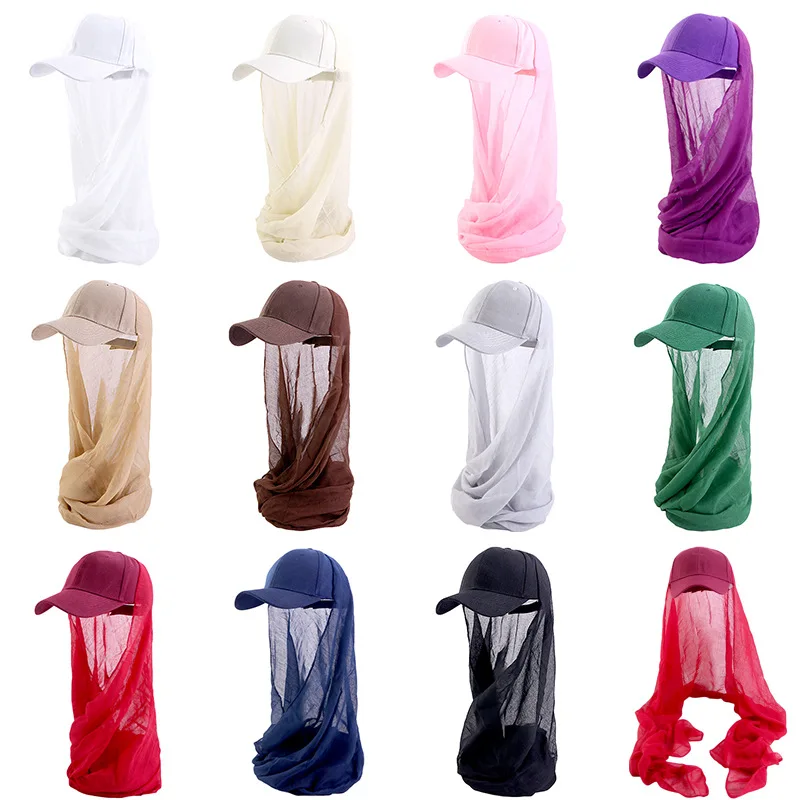 Ethnic One-Piece Hat Spring-Thin Transparent Gauze Scarf and Duck Tongue Design Thin Duck Tongue Bandana