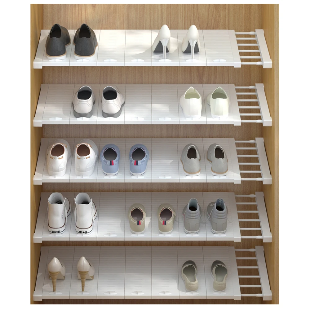 
Adjustable Shoe Rack Storage Shelf Rack Organizer Space Saving Divider for Shoe Shelf Cabinet Bathroom Kitchen Length 61-102cm 