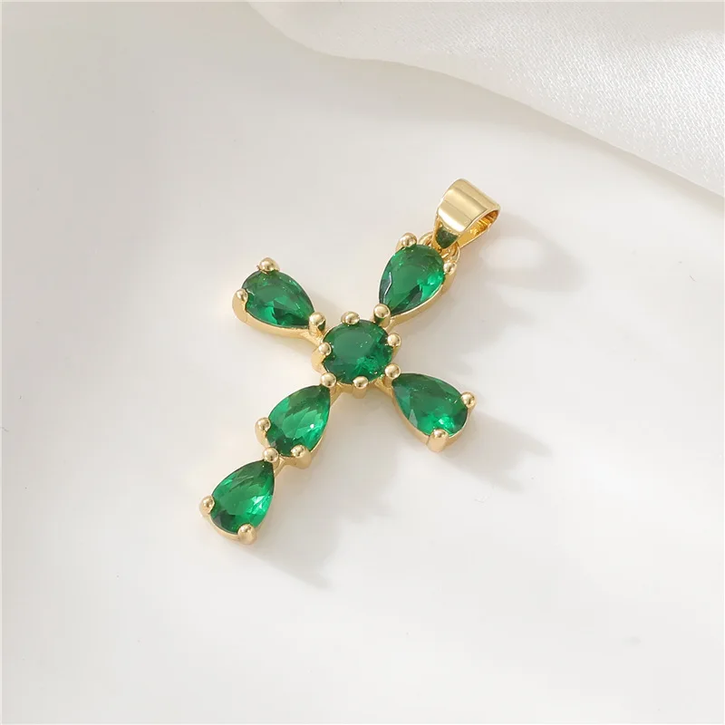 Wholesale Women Jesus Zirconia Religious 14K Gold Plated Cross Pendant Charms for Jewelry Making