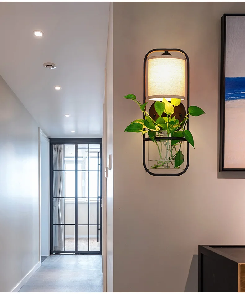 Modern Nordic Design LED Wall Lamps Fancy Bedroom Bedside Sconces with Glass Shade and Plants Interior Lighting Bracket