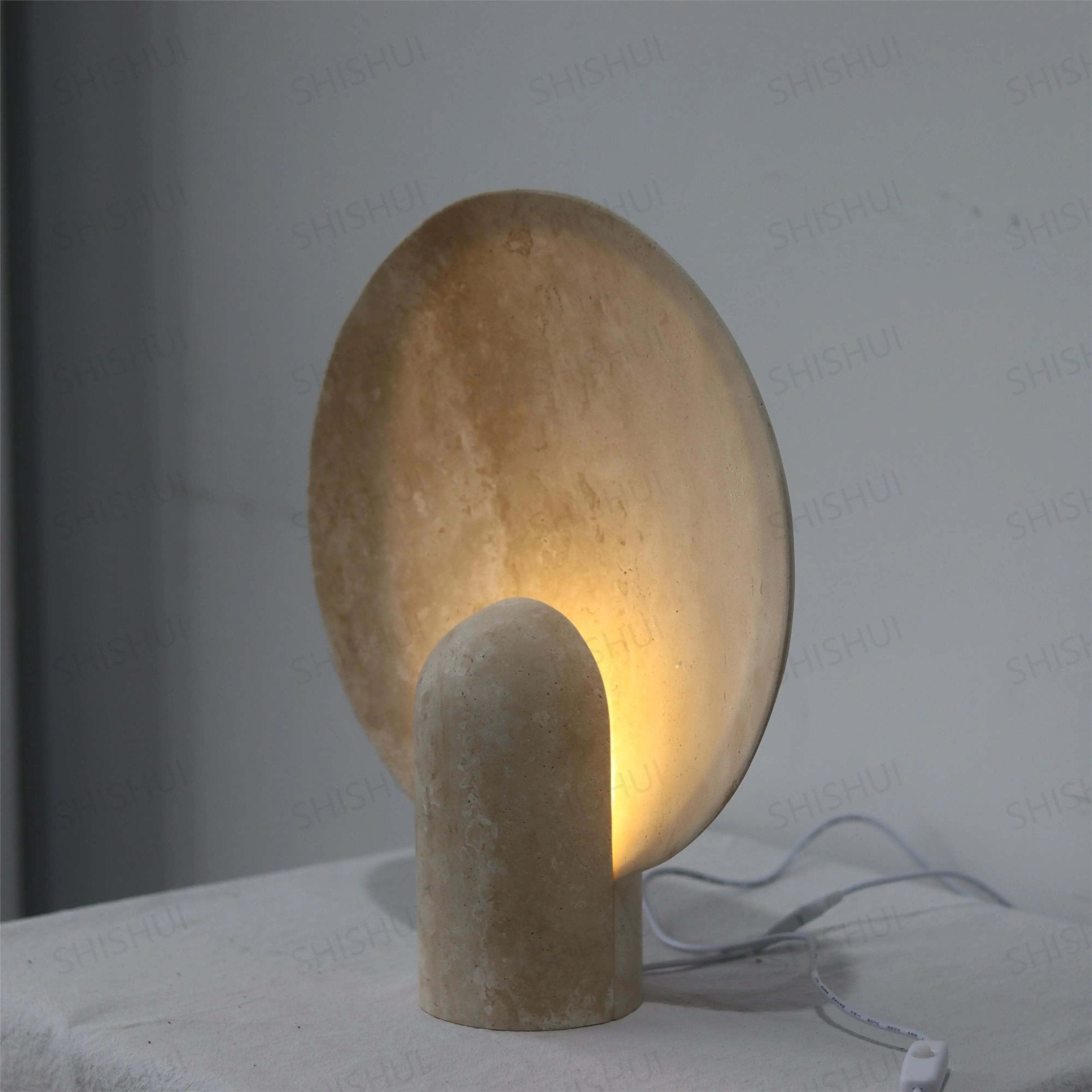 SHIHUI Hot Sale Handmade Luxury Marble Table Lamp Nordic Travertine Home Bedroom Decor Lamp Modern Beige Travertine Table Lamp