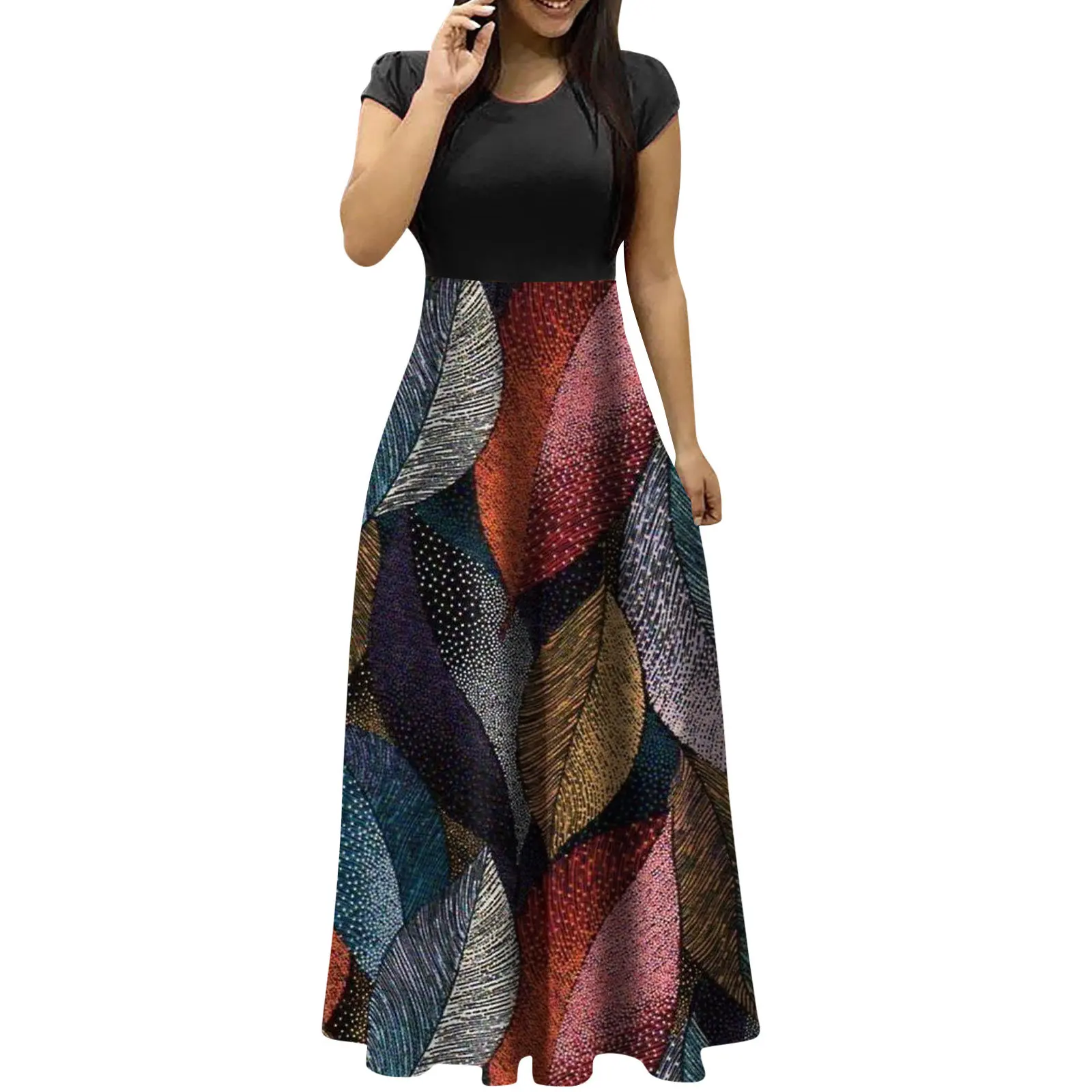 Wholesale 2024 fashion sexy ladies O-neck short sleeve Women floral print Dresses (CYY8888-10-1)